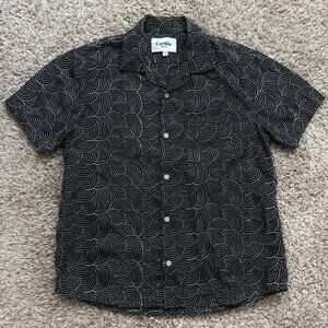 Corridor Mind Spin Camp Collar Black White Cotton Shirt Men’s Size M Embroidered